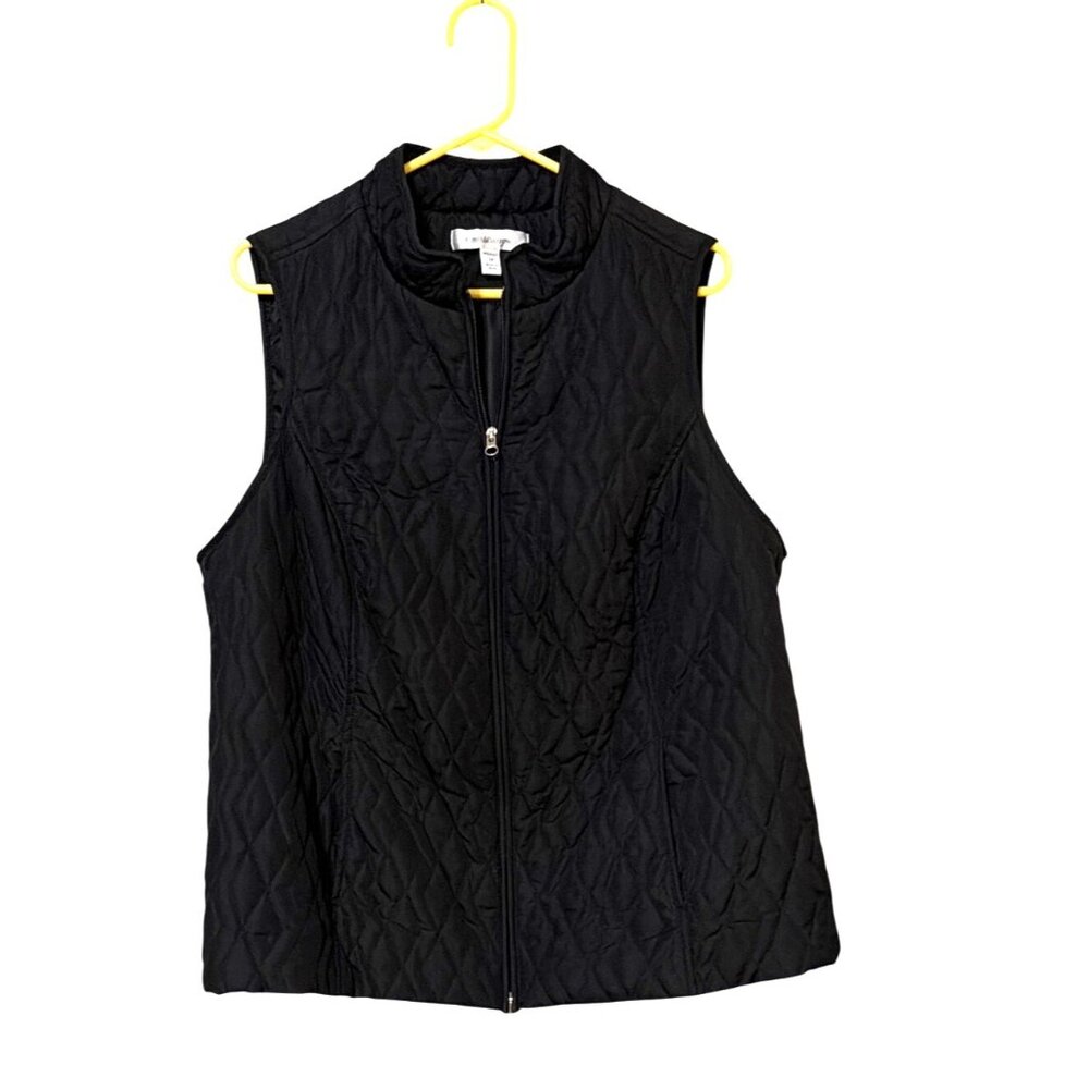 Croft & Barrow Womens Black Quilted Vest 1X With Full Zip Front &‎ High Collar